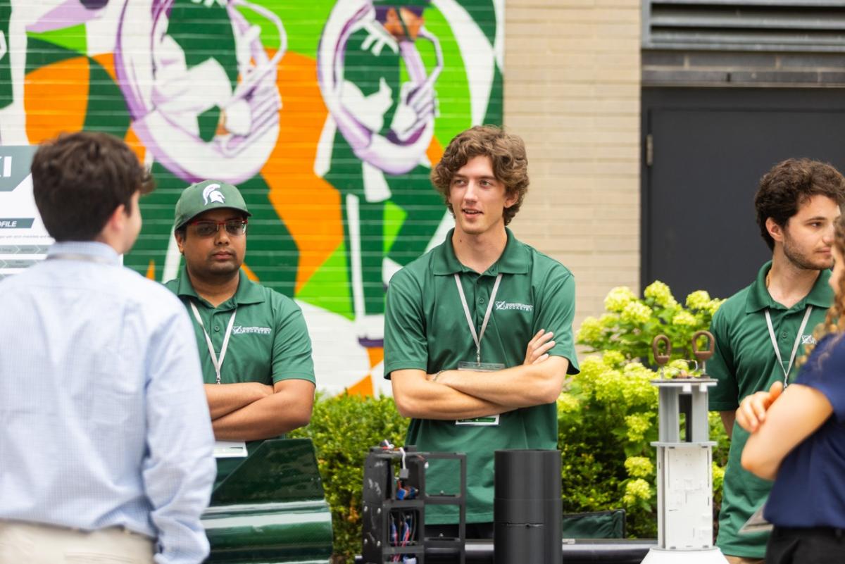 MSU Rocketry Team students showcase their work during the 2026 Mobility Summit in East Lansing.