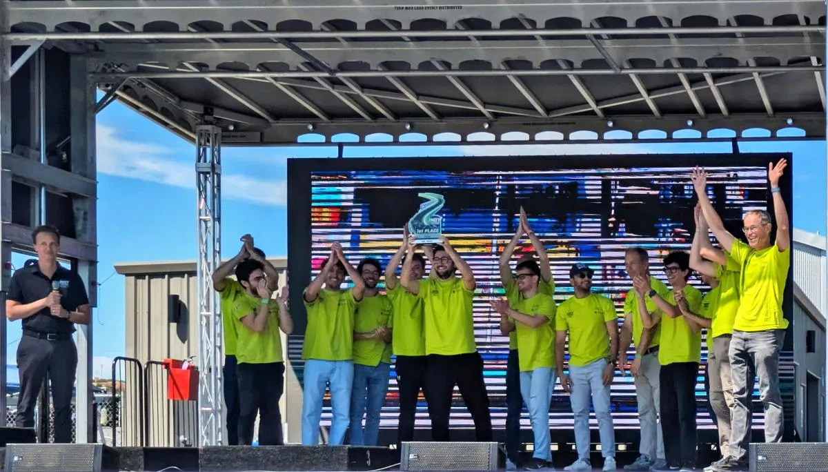 Team Polimove-MSU receives the first-place trophy at WeatherTech Raceway Laguna Seca. Credit: Daniel Morris
